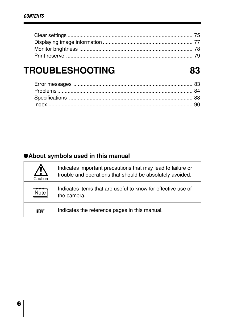 Troubleshooting 83 | Olympus D-230 User Manual | Page 7 / 116