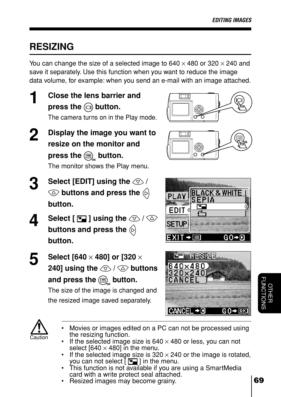 Resizing | Olympus D-230 User Manual | Page 70 / 116