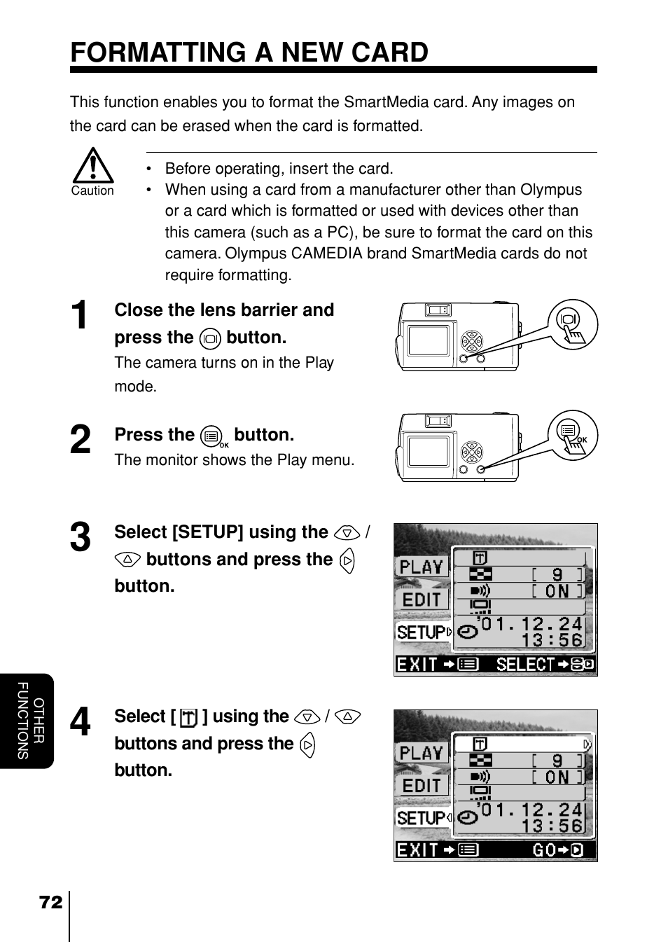 Formatting a new card, P.72) | Olympus D-230 User Manual | Page 73 / 116