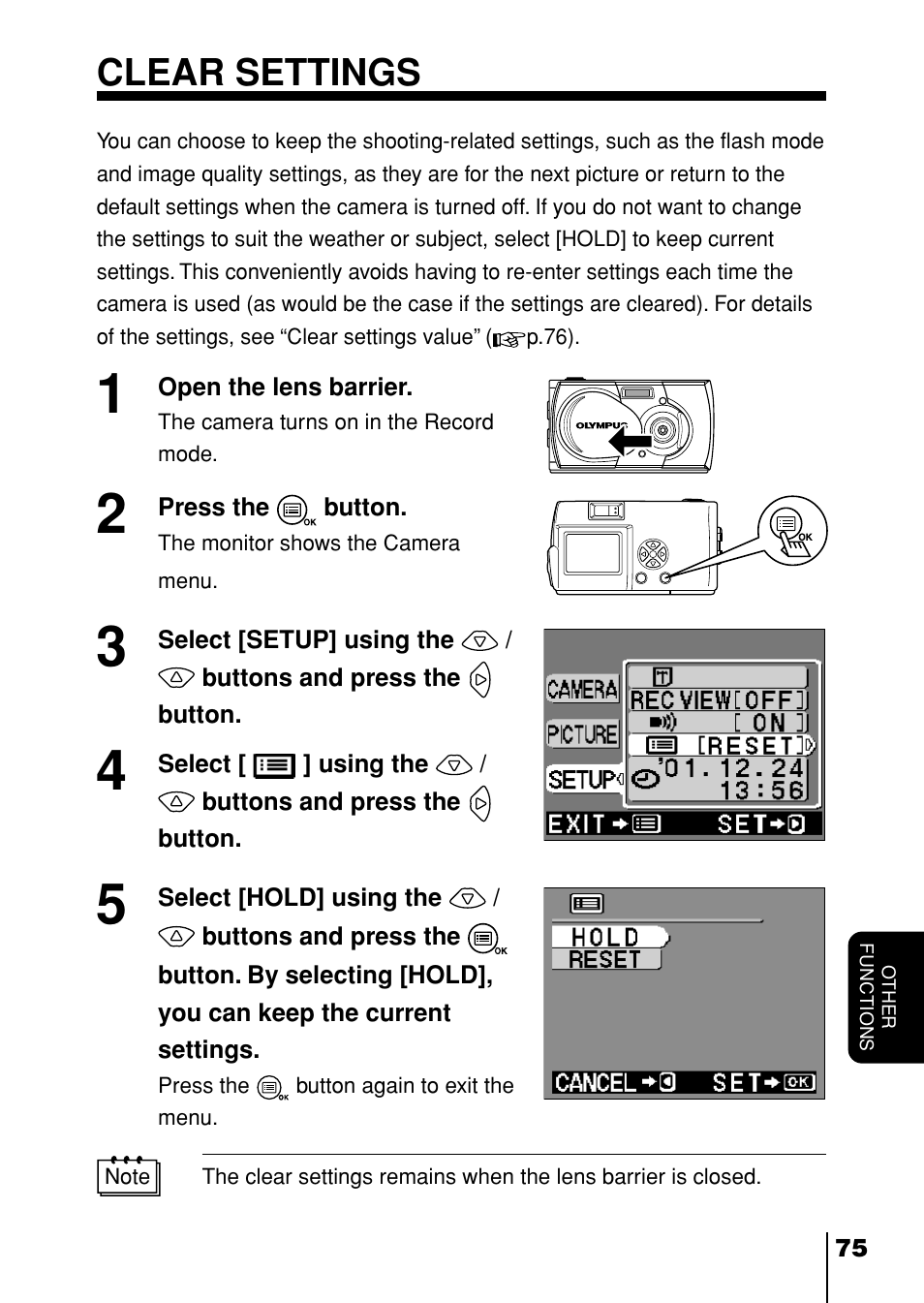 Clear settings | Olympus D-230 User Manual | Page 76 / 116