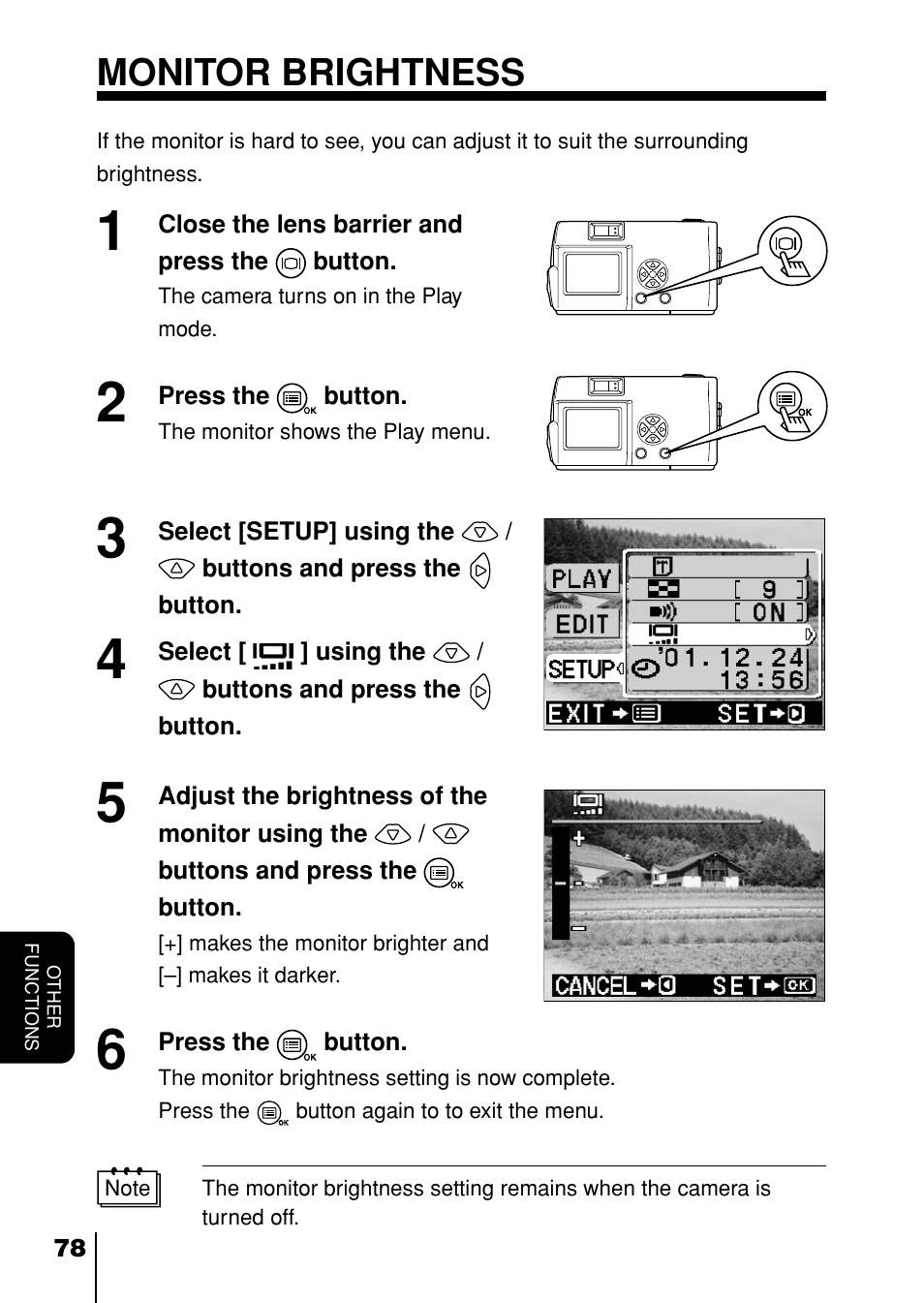 Monitor brightness, P.78 | Olympus D-230 User Manual | Page 79 / 116