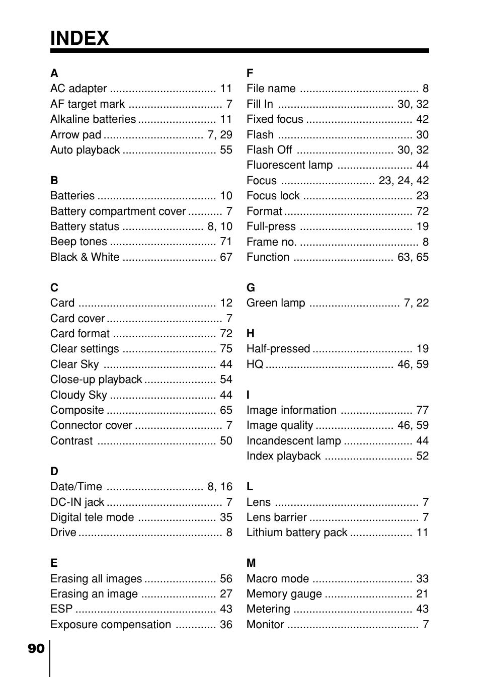 Index | Olympus D-230 User Manual | Page 91 / 116
