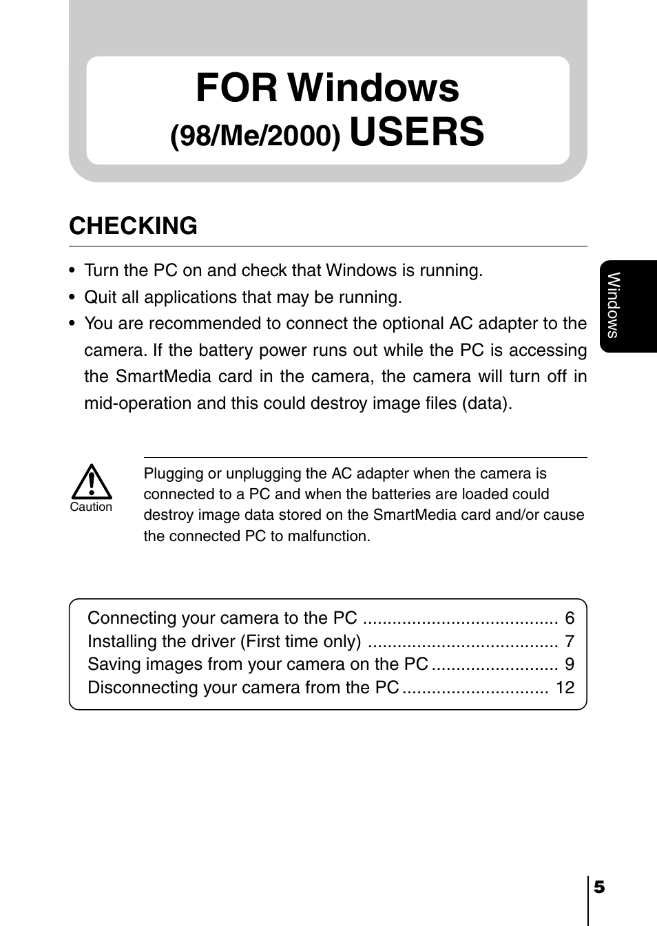 For windows (98/me/2000) users, For windows, Users | Checking | Olympus D-230 User Manual | Page 98 / 116