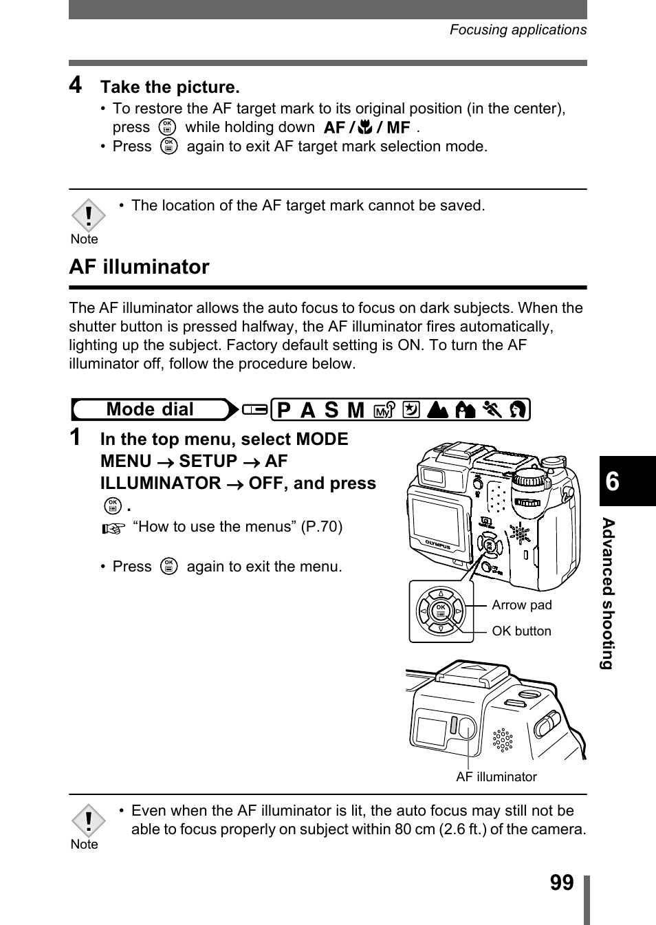 Af illuminator, P.99 | Olympus C-5050 Zoom User Manual | Page 100 / 268