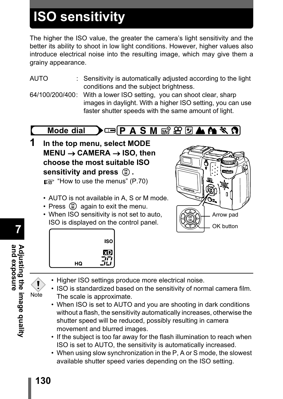 Iso sensitivity, P.130 | Olympus C-5050 Zoom User Manual | Page 131 / 268