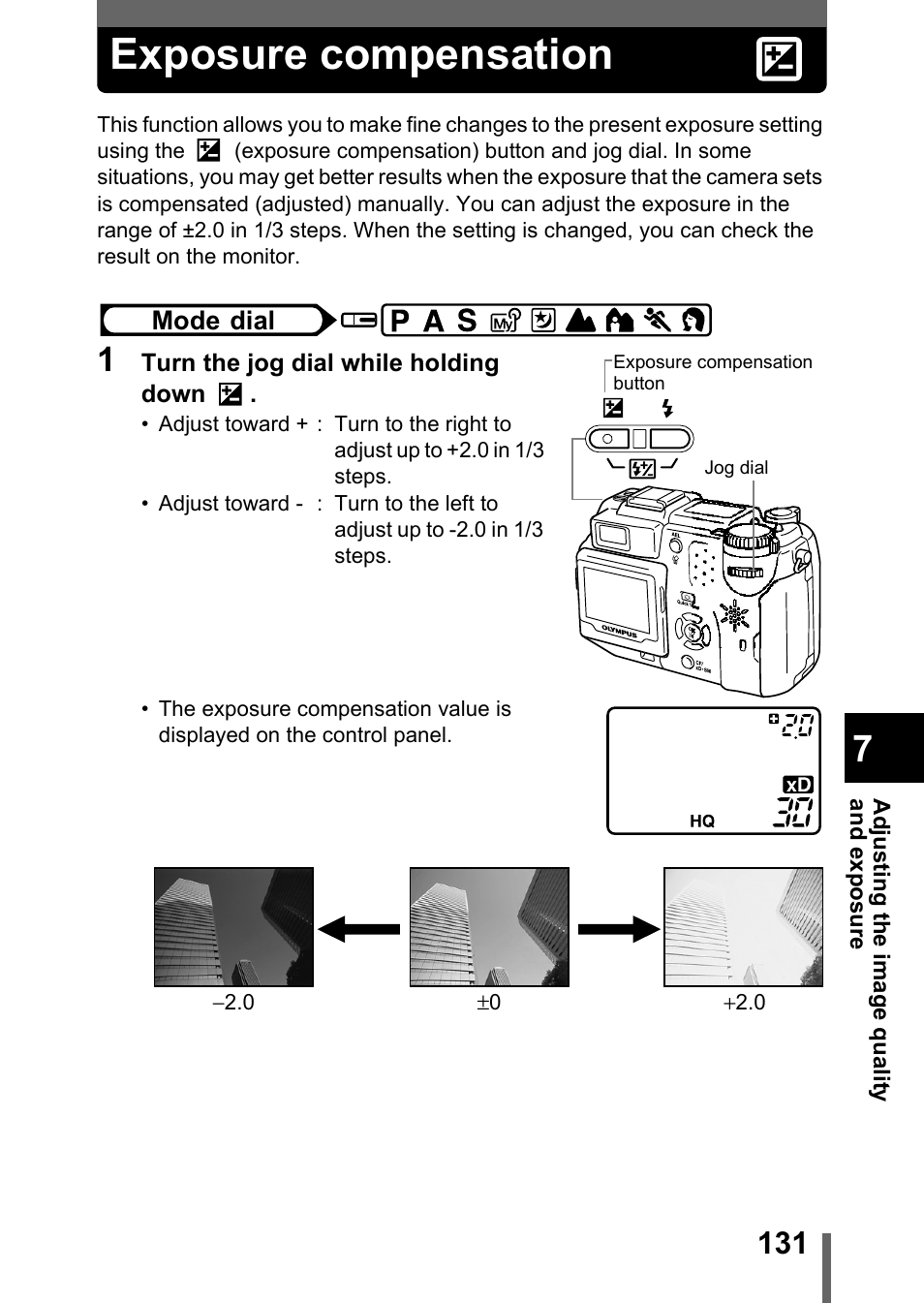 Exposure compensation, P.131 | Olympus C-5050 Zoom User Manual | Page 132 / 268