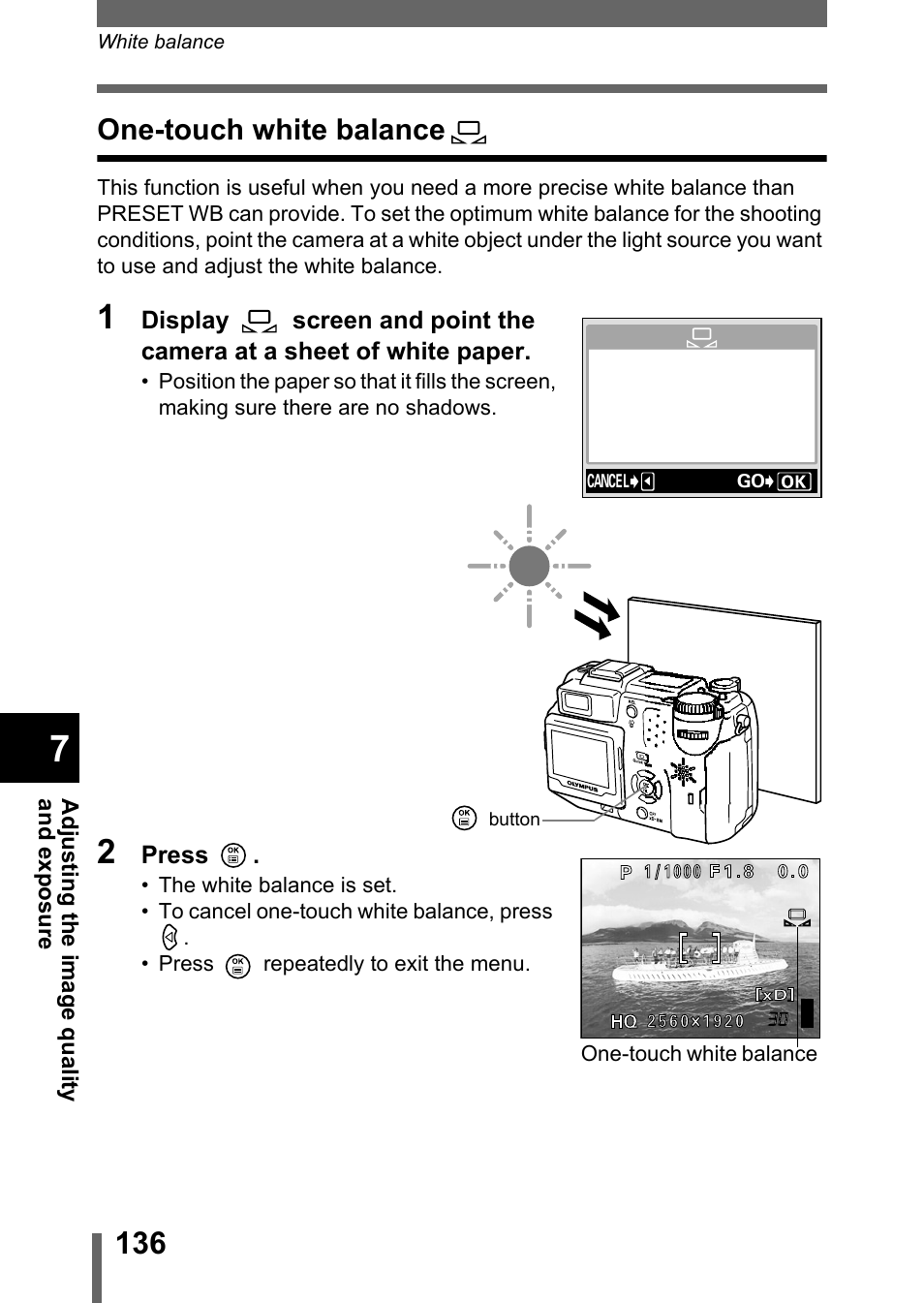 One-touch white balance | Olympus C-5050 Zoom User Manual | Page 137 / 268