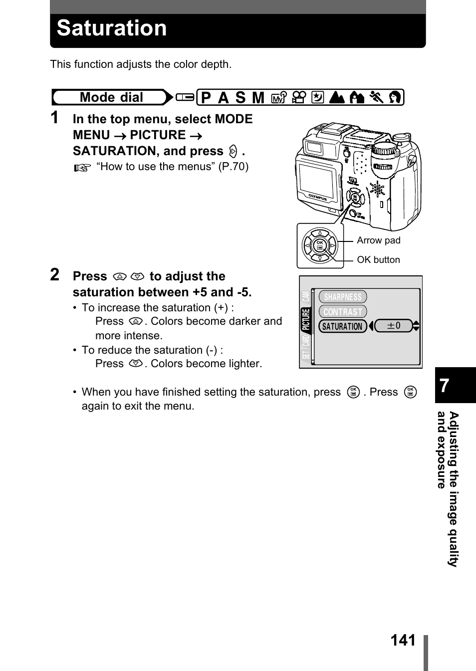 Saturation, P.141 | Olympus C-5050 Zoom User Manual | Page 142 / 268