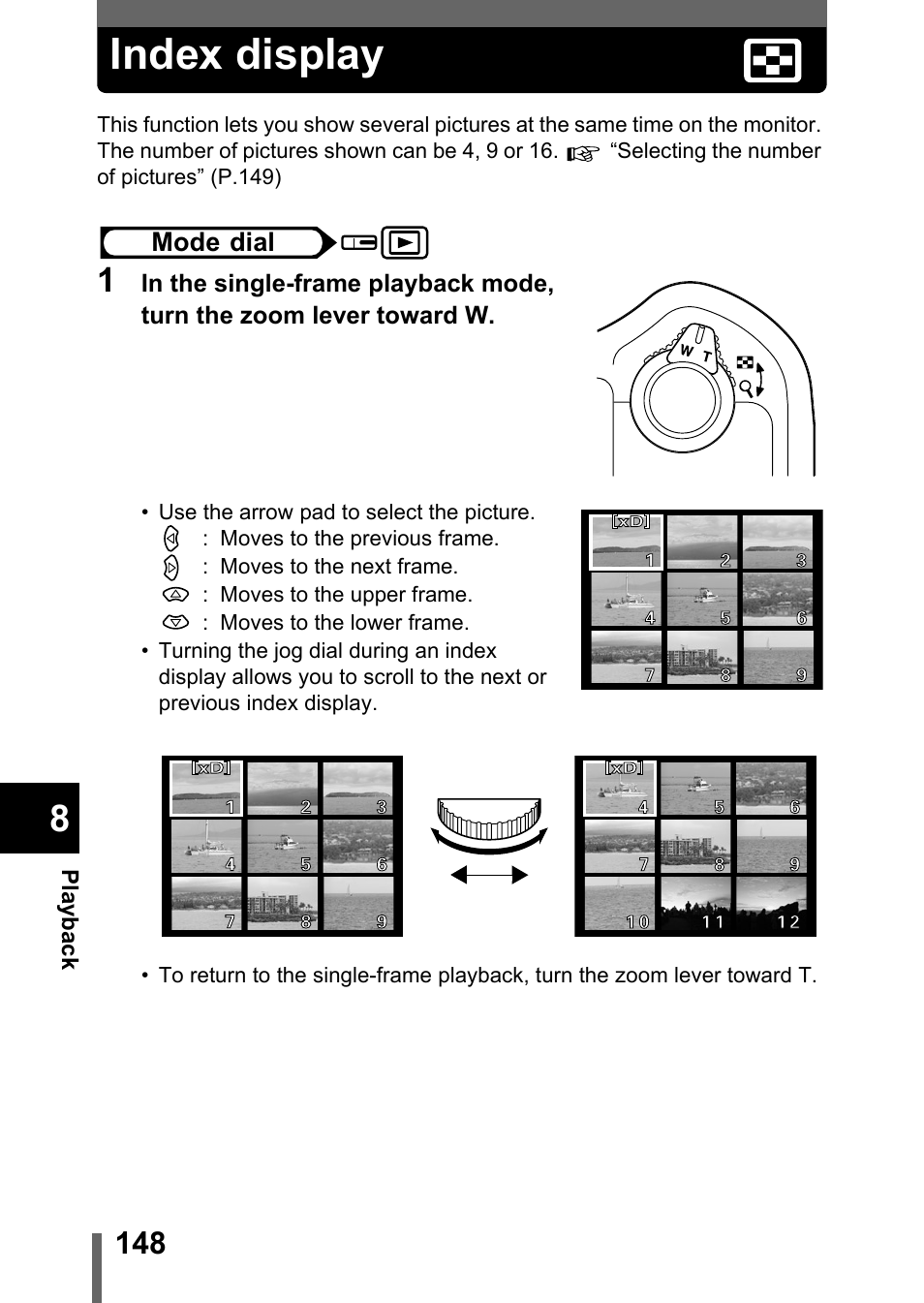 Index display | Olympus C-5050 Zoom User Manual | Page 149 / 268