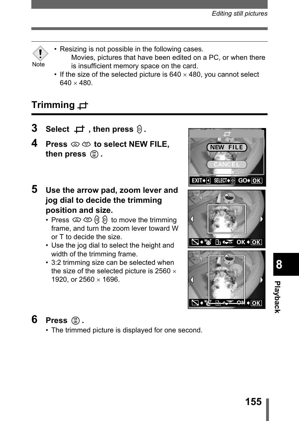 Trimming, P.155 | Olympus C-5050 Zoom User Manual | Page 156 / 268