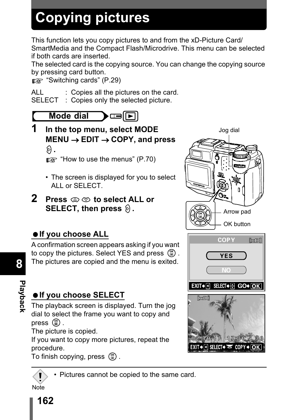 Copying pictures, P.162 | Olympus C-5050 Zoom User Manual | Page 163 / 268