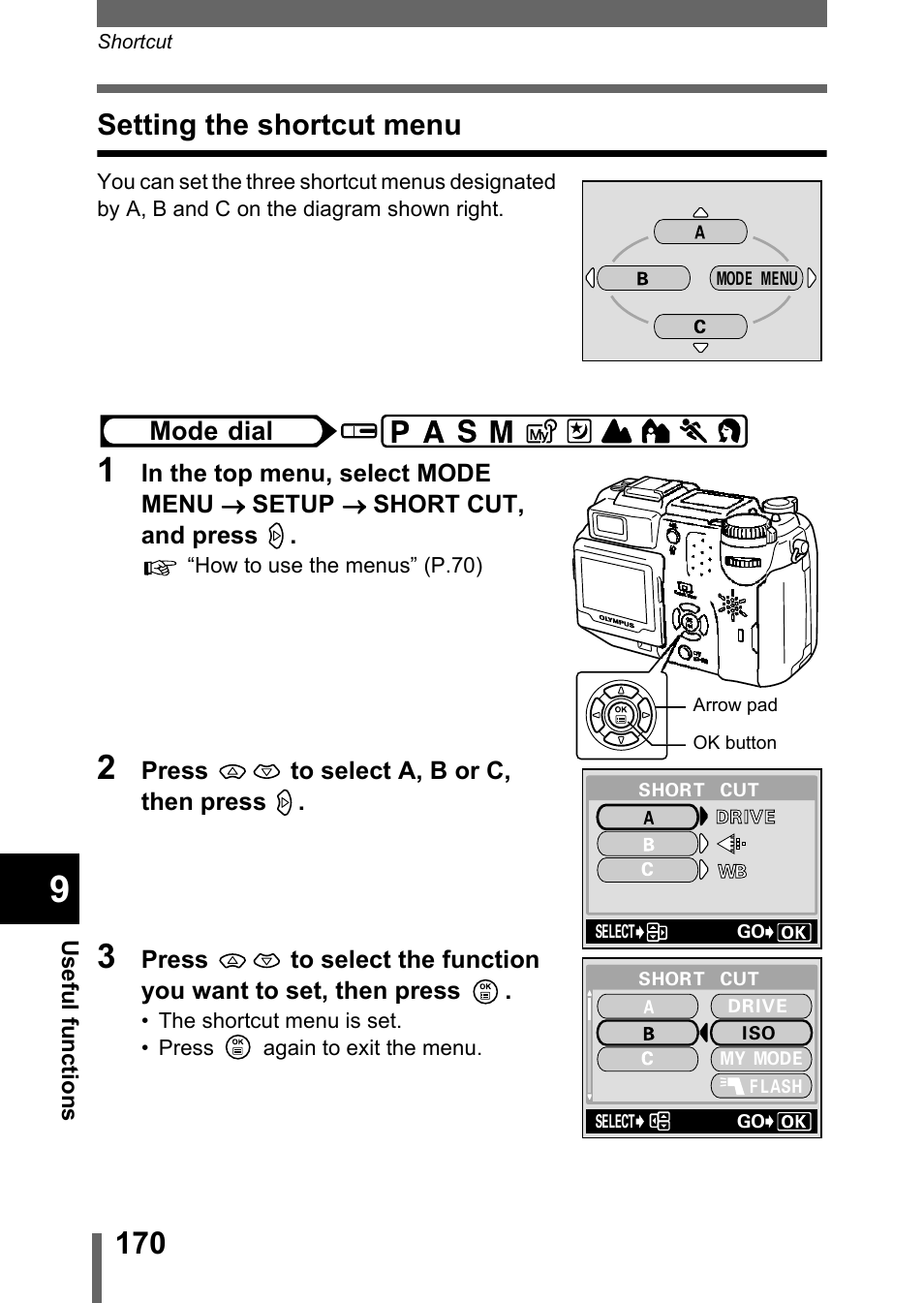 Setting the shortcut menu, P.170) | Olympus C-5050 Zoom User Manual | Page 171 / 268