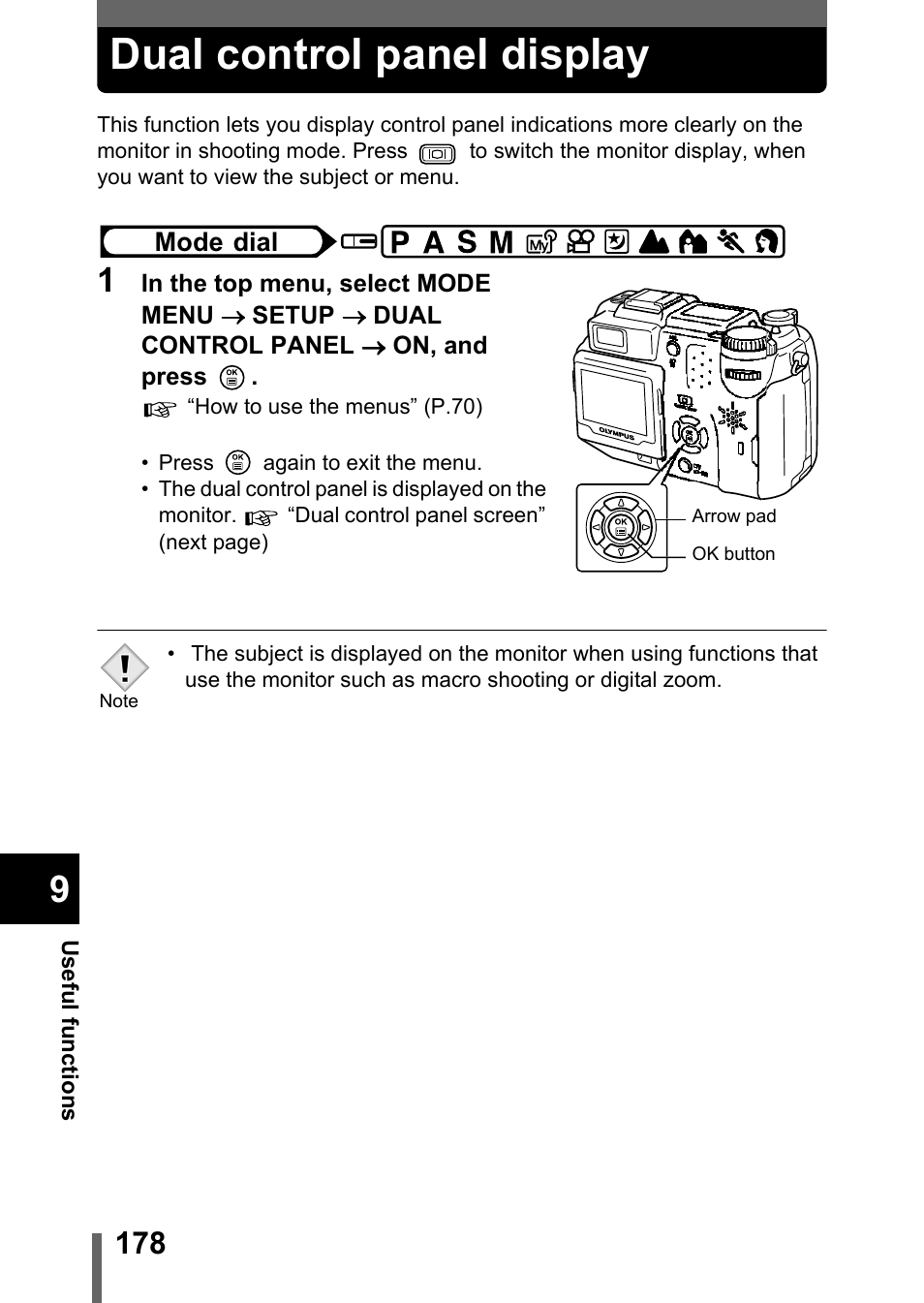 Dual control panel display, P.178 | Olympus C-5050 Zoom User Manual | Page 179 / 268