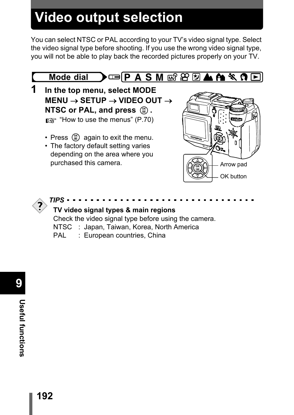 Video output selection, P.192 | Olympus C-5050 Zoom User Manual | Page 193 / 268