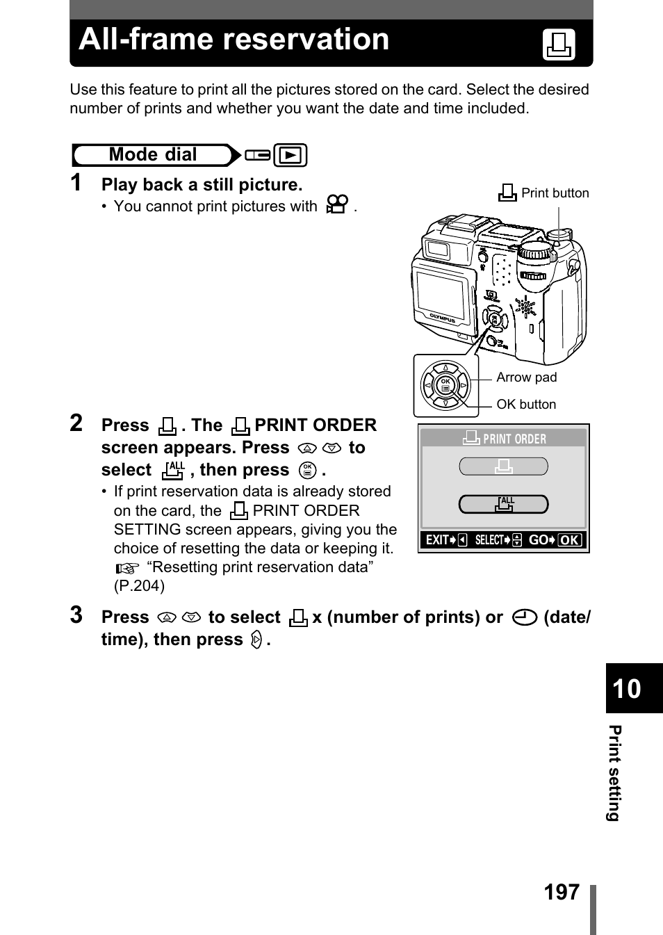 All-frame reservation, P.197 | Olympus C-5050 Zoom User Manual | Page 198 / 268