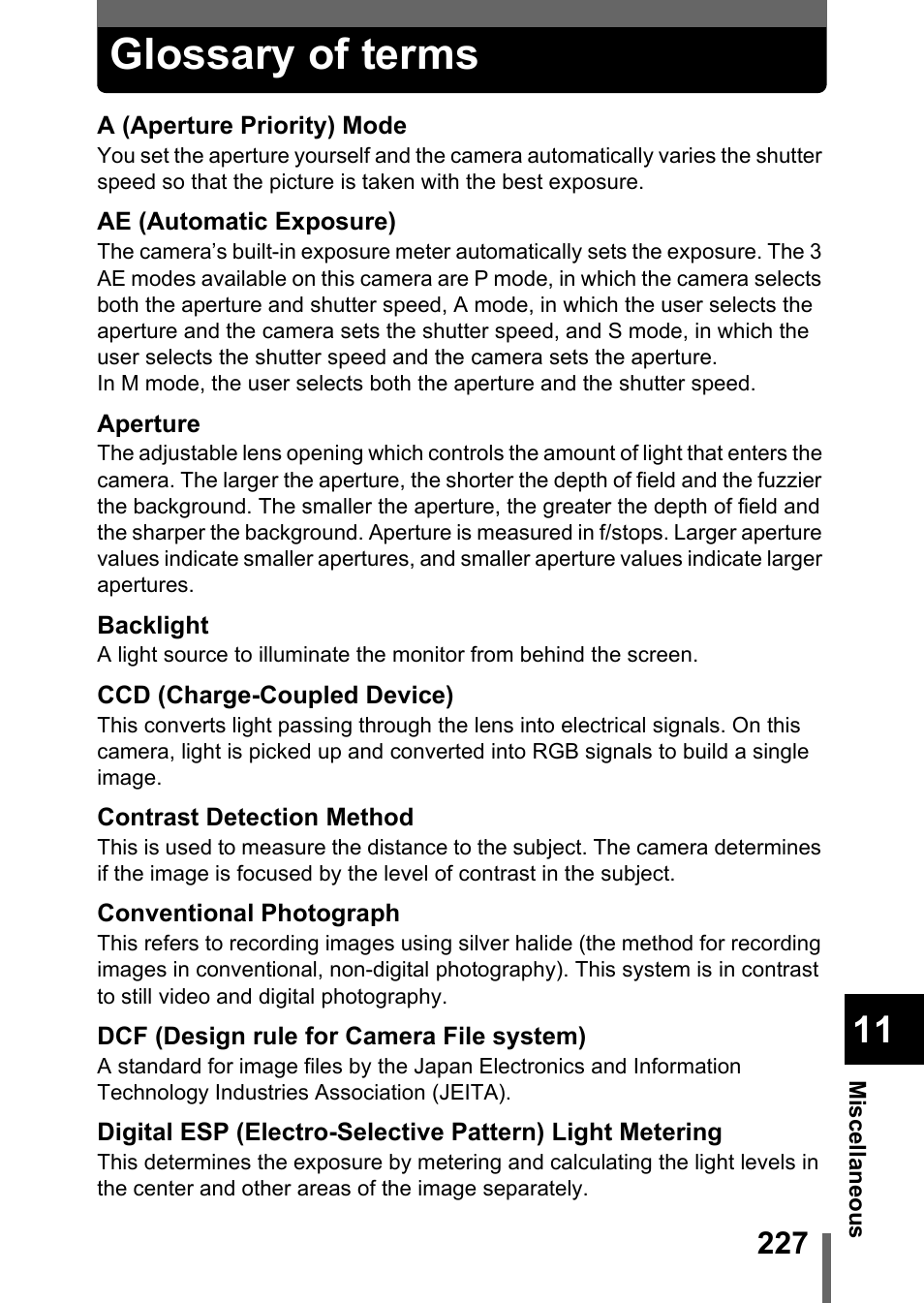 Glossary of terms | Olympus C-5050 Zoom User Manual | Page 228 / 268