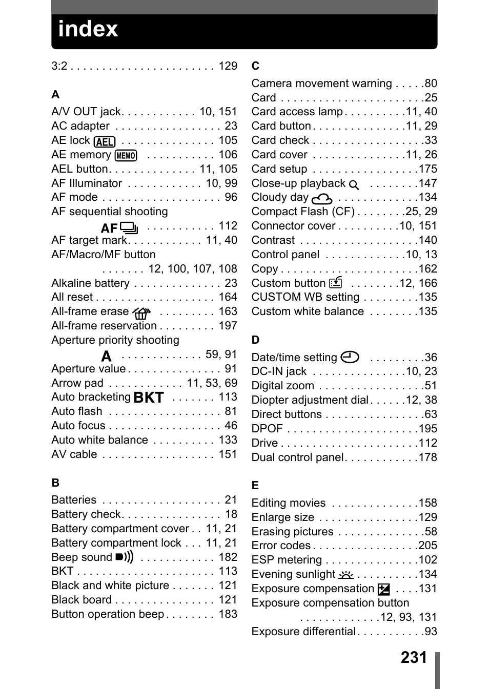 Index | Olympus C-5050 Zoom User Manual | Page 232 / 268