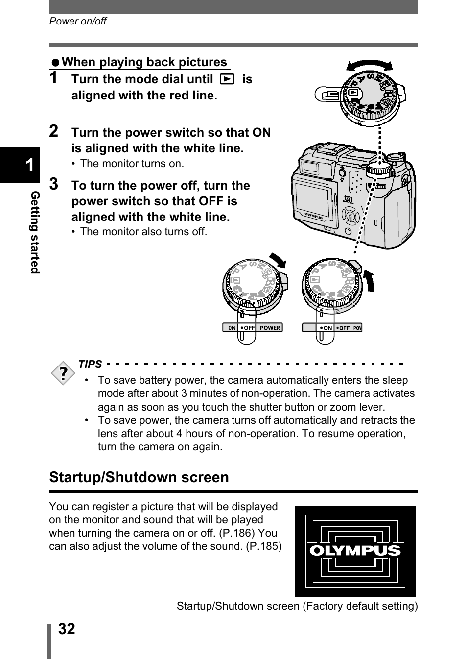 Startup/shutdown screen | Olympus C-5050 Zoom User Manual | Page 33 / 268