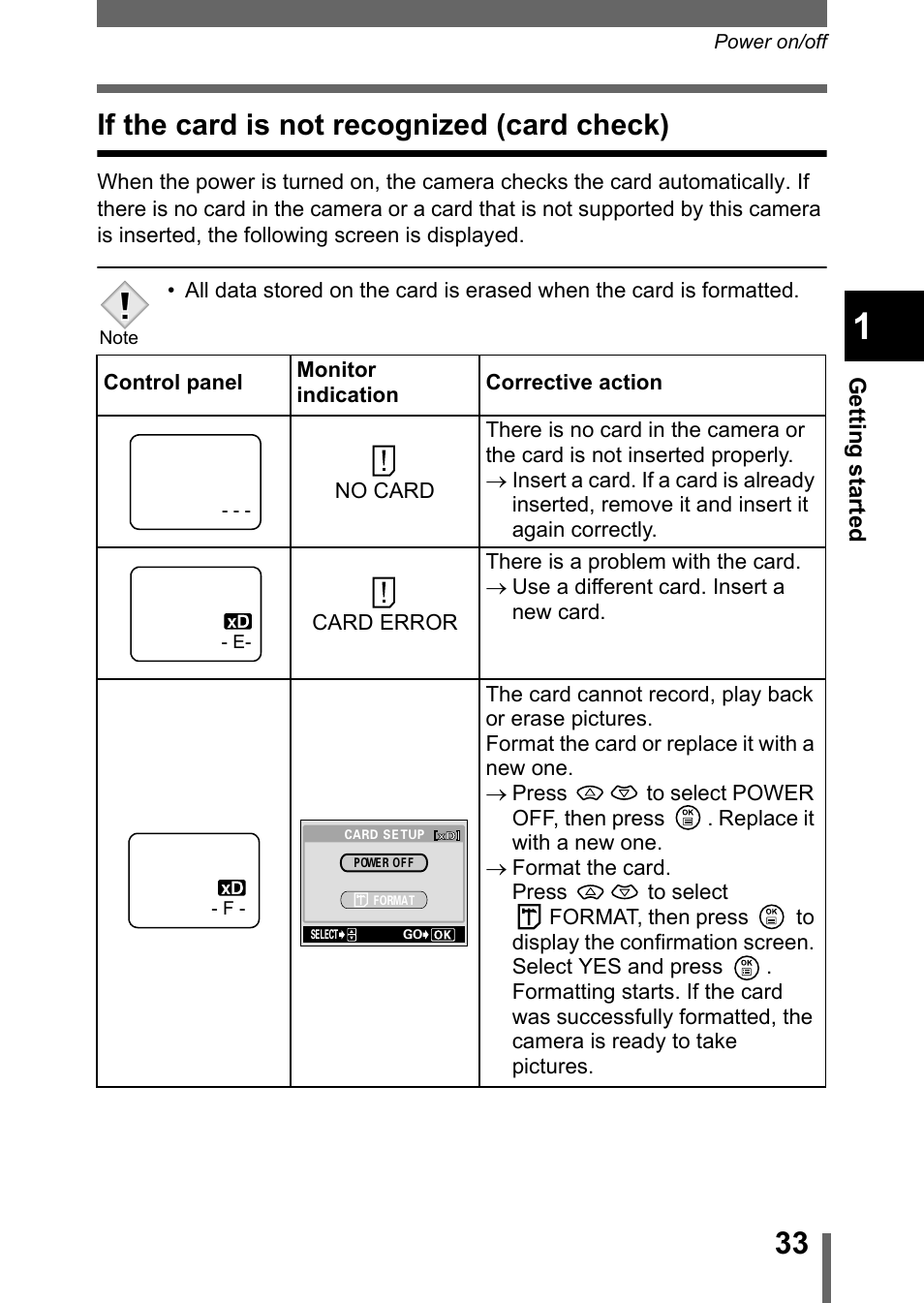 If the card is not recognized (card check) | Olympus C-5050 Zoom User Manual | Page 34 / 268