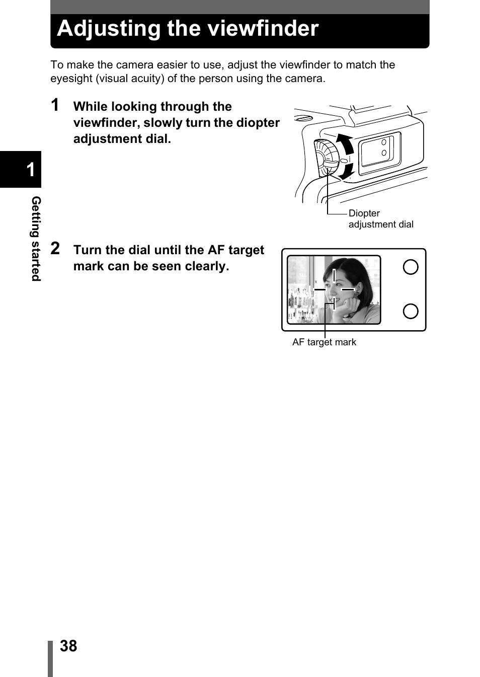 Adjusting the viewfinder, P.38 | Olympus C-5050 Zoom User Manual | Page 39 / 268