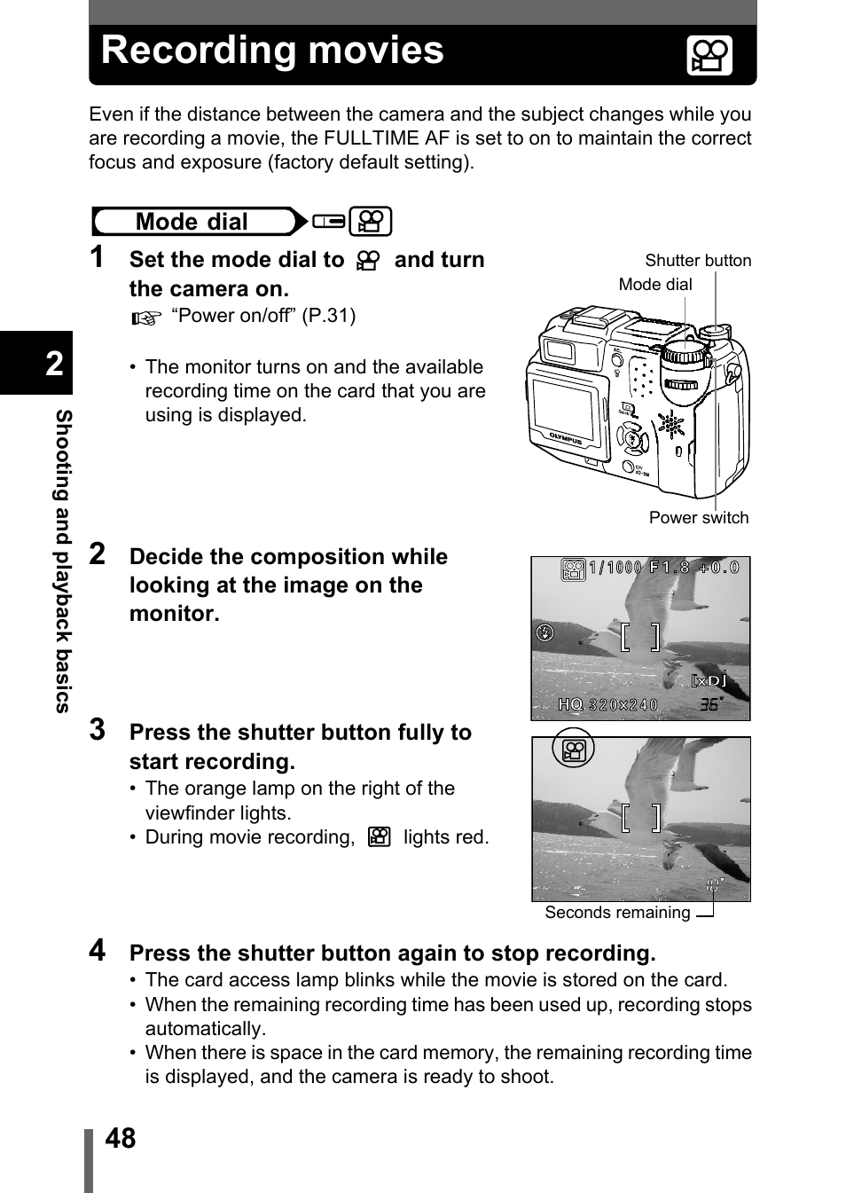 Recording movies, P.48 | Olympus C-5050 Zoom User Manual | Page 49 / 268