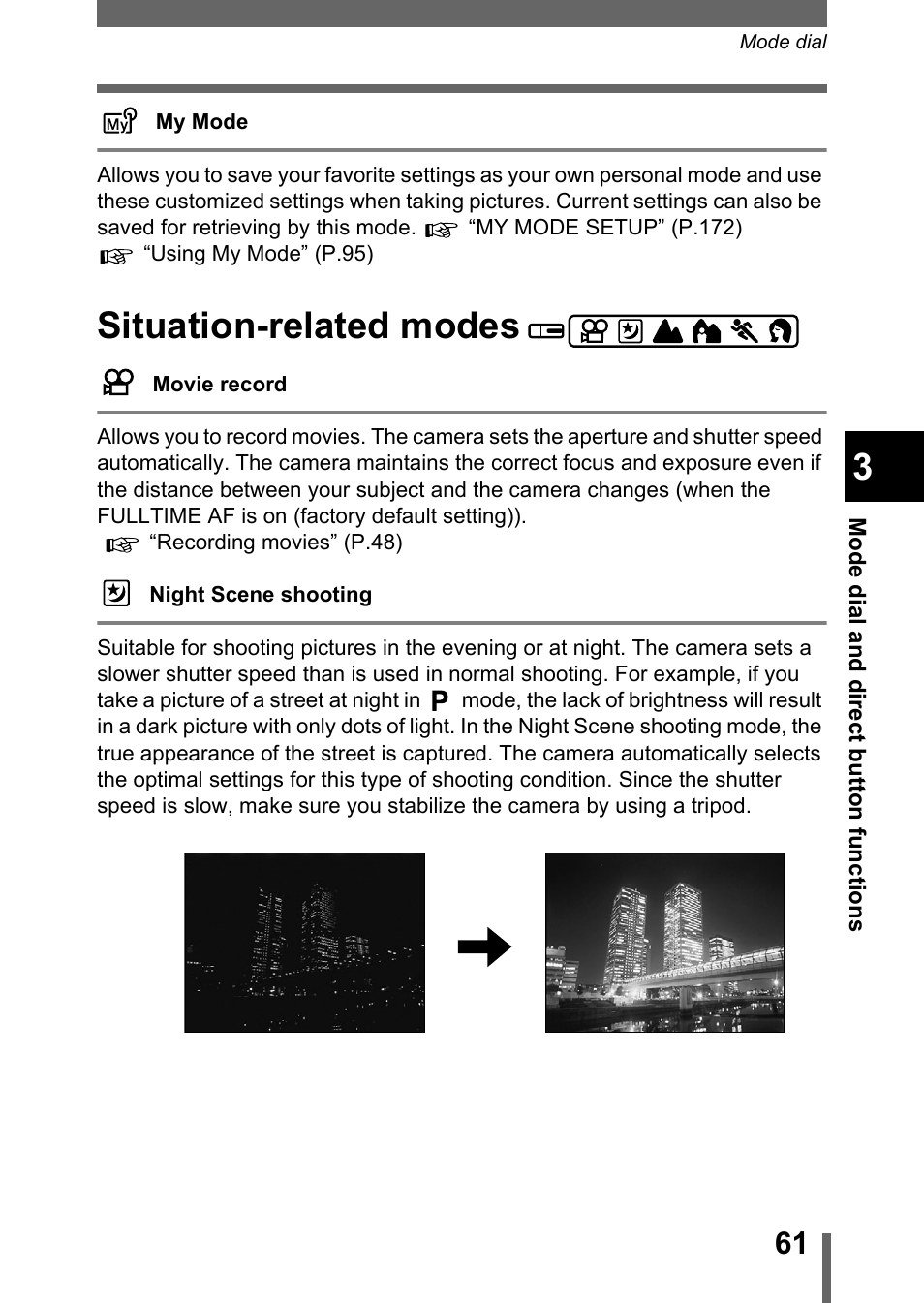 Situation-related modes | Olympus C-5050 Zoom User Manual | Page 62 / 268