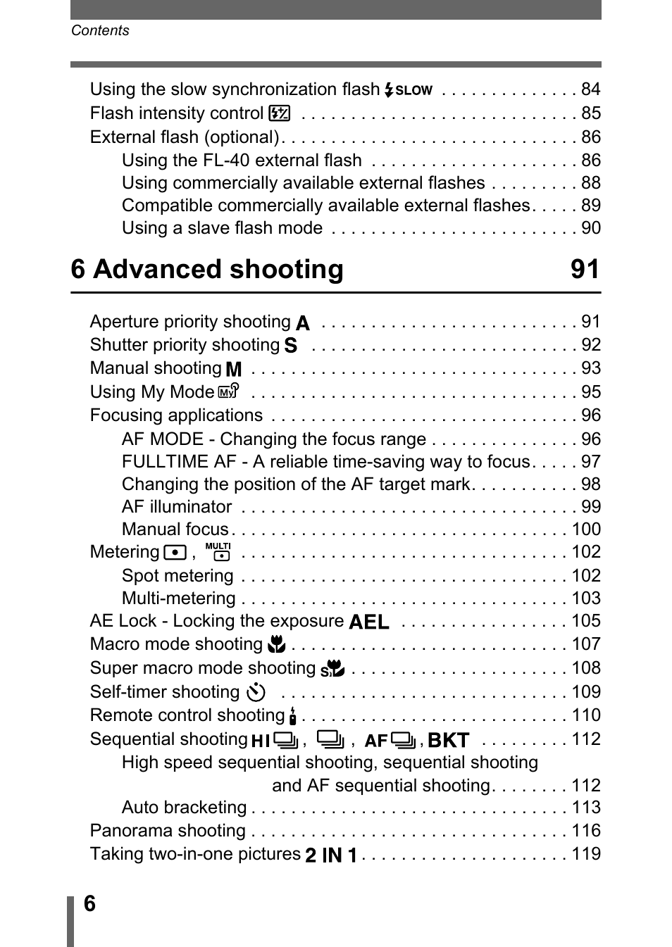6 advanced shooting 91 | Olympus C-5050 Zoom User Manual | Page 7 / 268