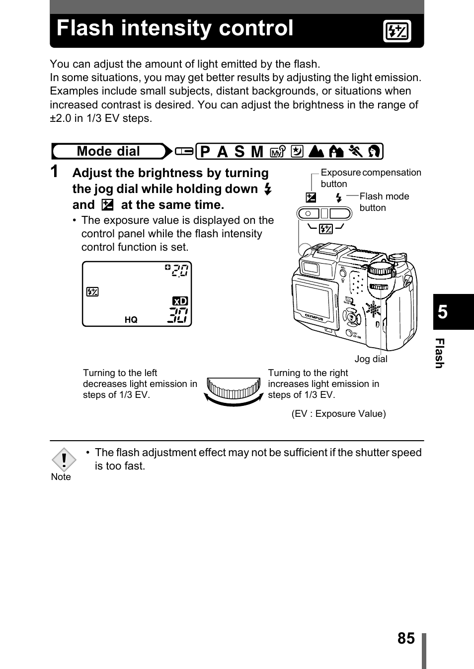 Flash intensity control, P.85 | Olympus C-5050 Zoom User Manual | Page 86 / 268