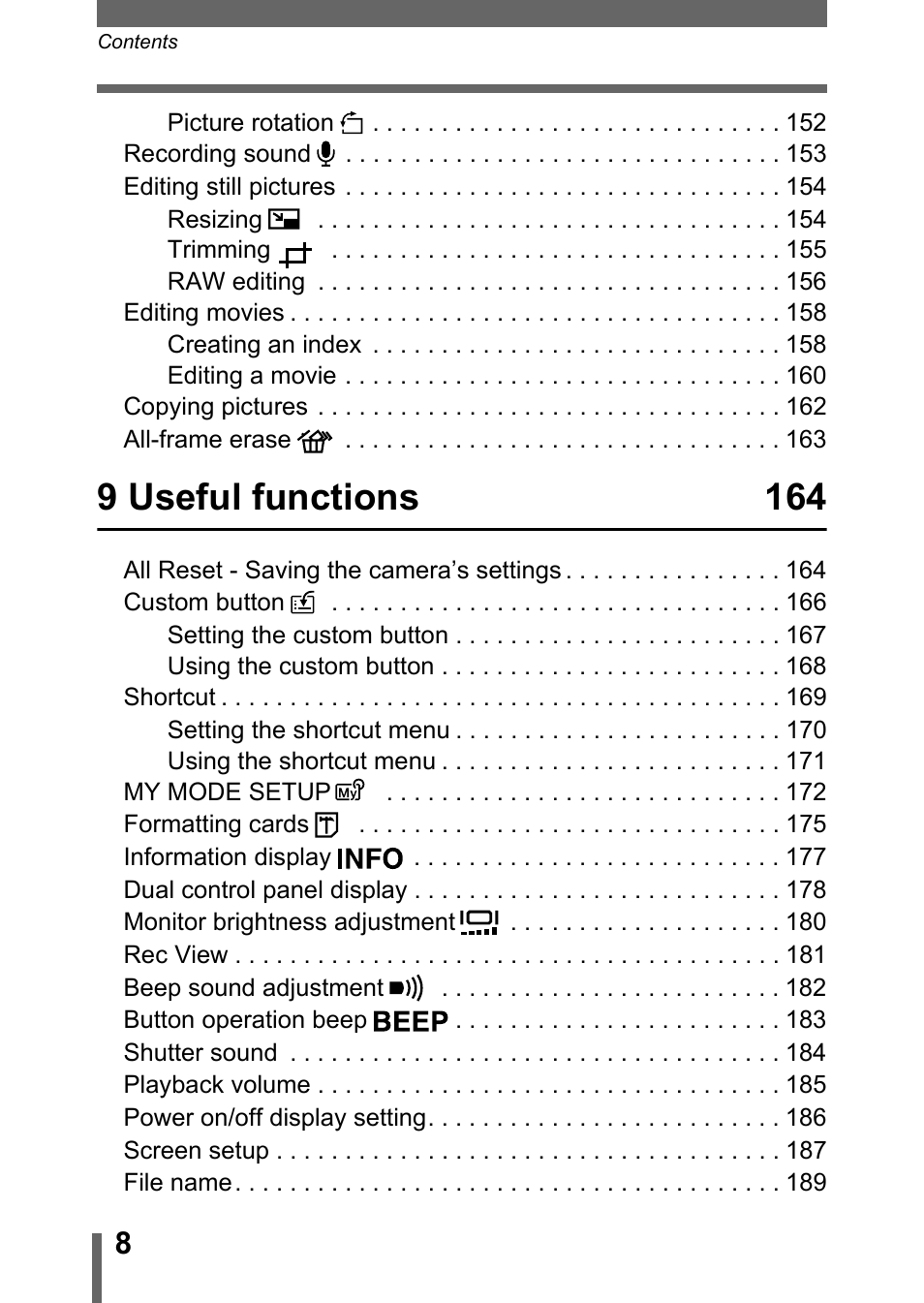 9 useful functions 164 | Olympus C-5050 Zoom User Manual | Page 9 / 268