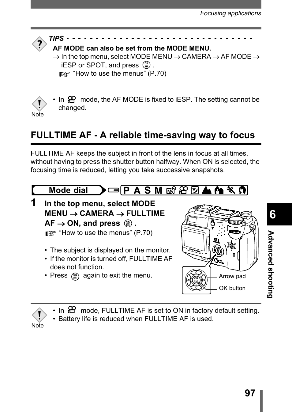 Fulltime af - a reliable time-saving way to focus, P.97 | Olympus C-5050 Zoom User Manual | Page 98 / 268