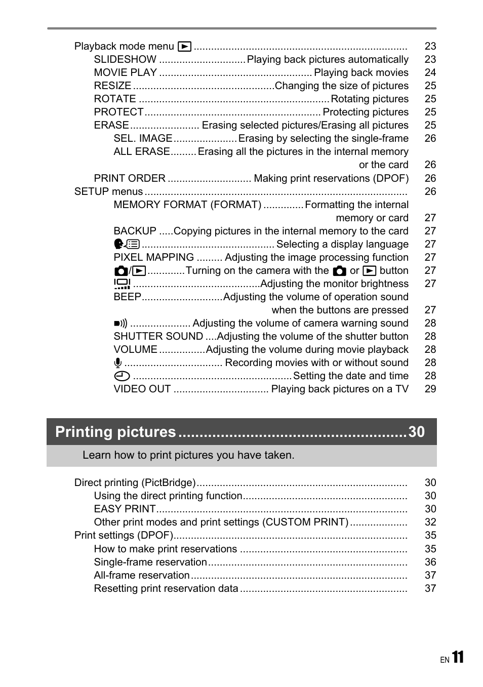 Printing pictures | Olympus FE-190 User Manual | Page 11 / 80