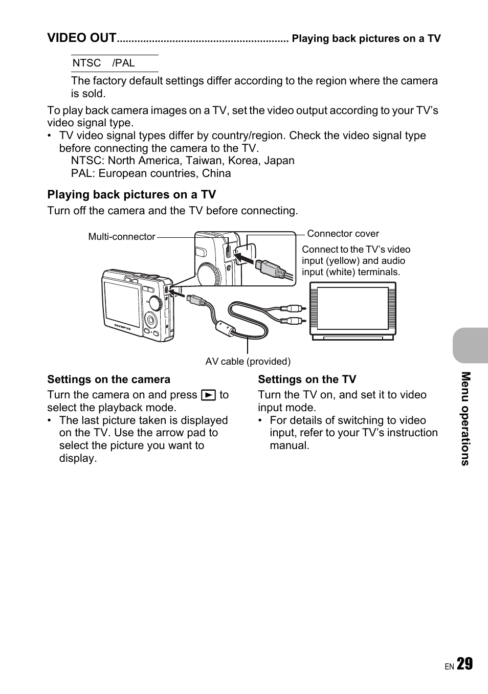 Playing back pictures on a tv | Olympus FE-190 User Manual | Page 29 / 80