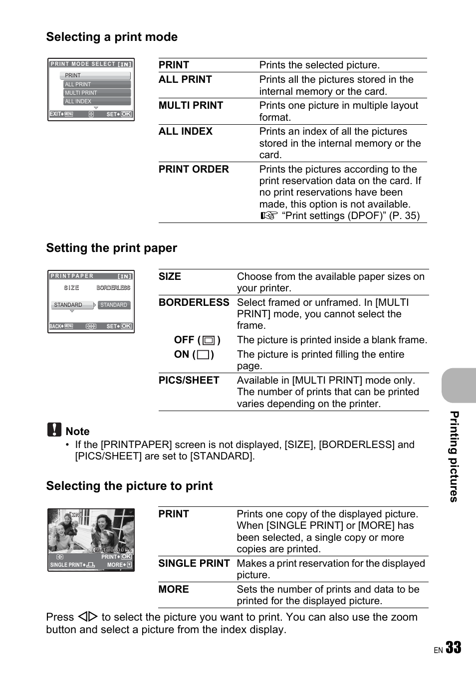 Prin tin g pi ct ures | Olympus FE-190 User Manual | Page 33 / 80