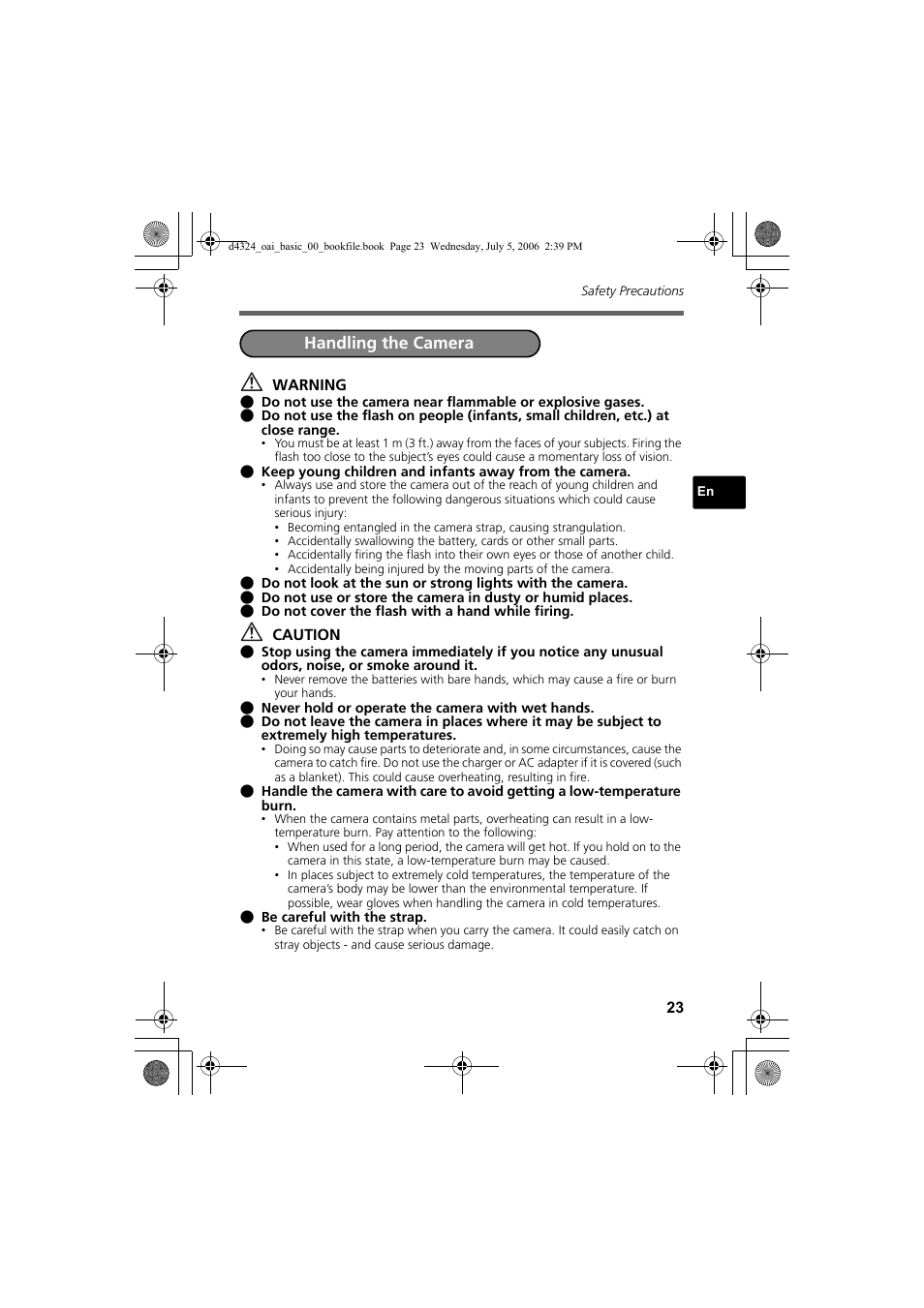 Handling the camera | Olympus FE-170 User Manual | Page 23 / 108