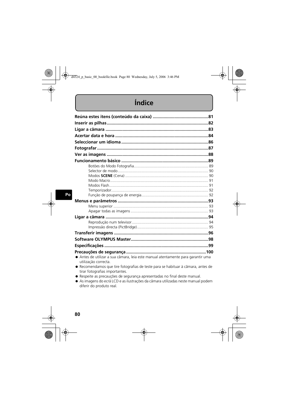 Índice | Olympus FE-170 User Manual | Page 80 / 108