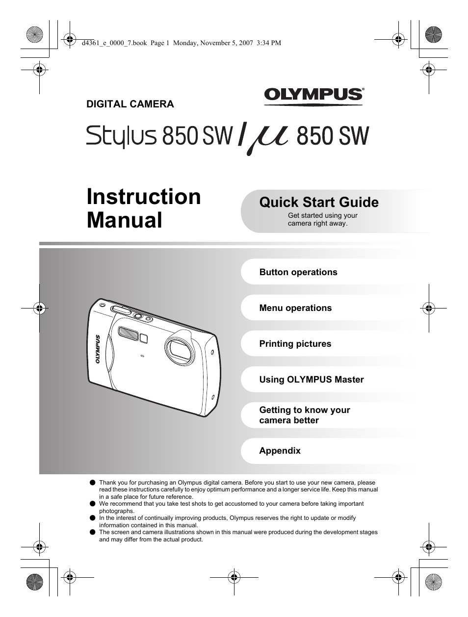 Olympus Stylus 850 SW User Manual | 84 pages