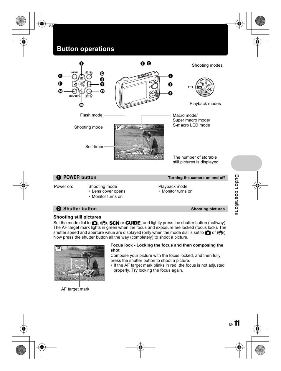 Button operations, Butt on op erati o ns | Olympus Stylus 850 SW User Manual | Page 11 / 84
