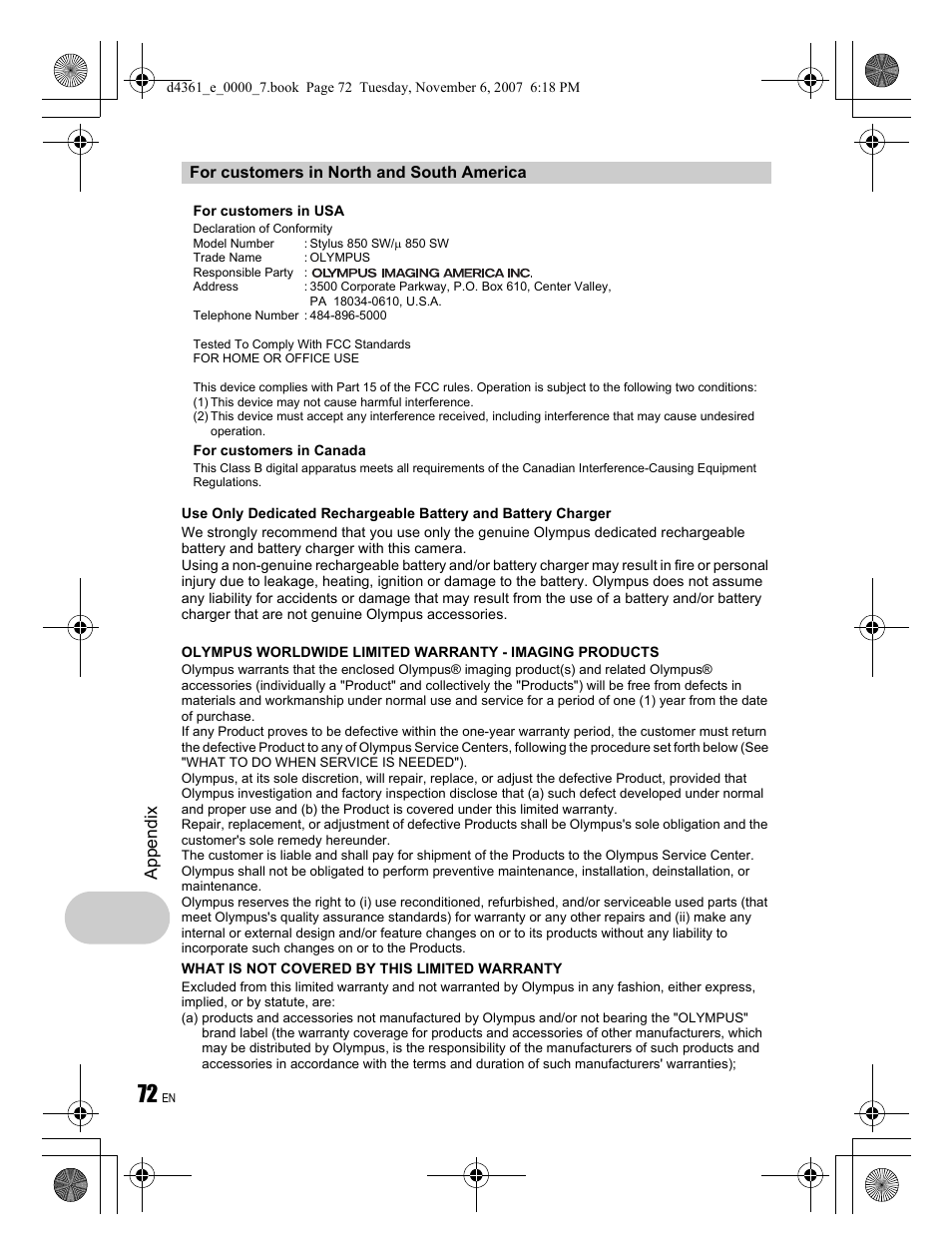 Olympus Stylus 850 SW User Manual | Page 72 / 84