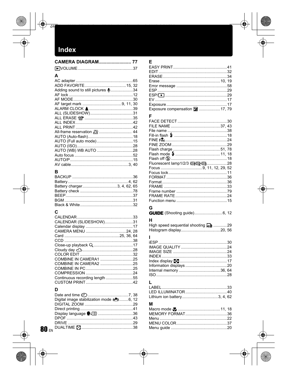 Index | Olympus Stylus 850 SW User Manual | Page 80 / 84