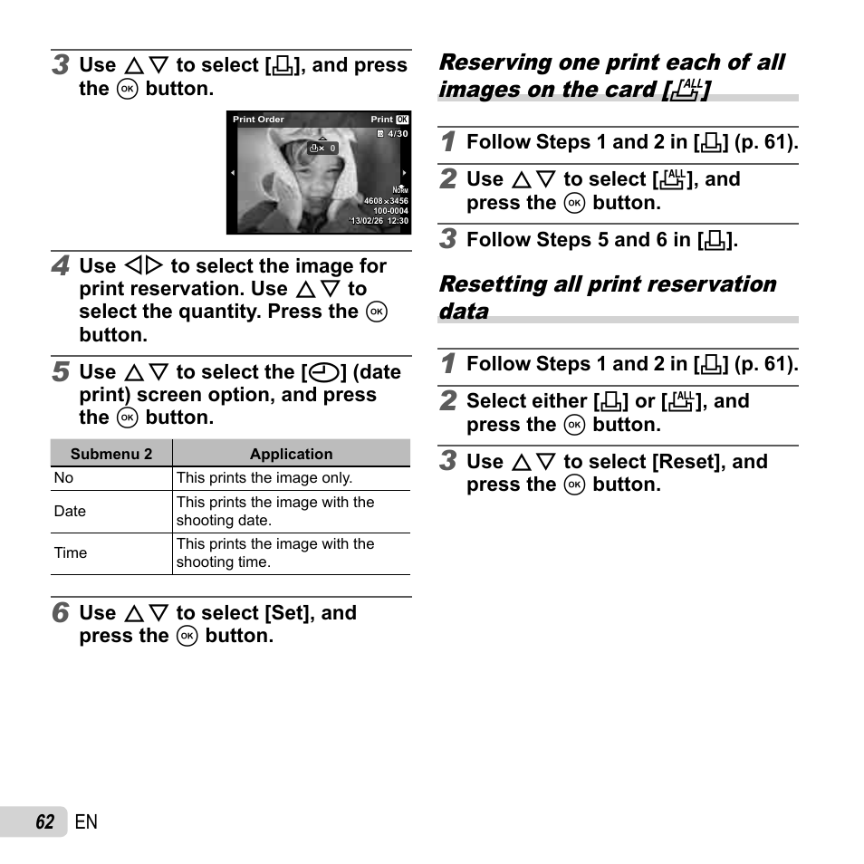 Resetting all print reservation data | Olympus TG-830 iHS User Manual | Page 62 / 101