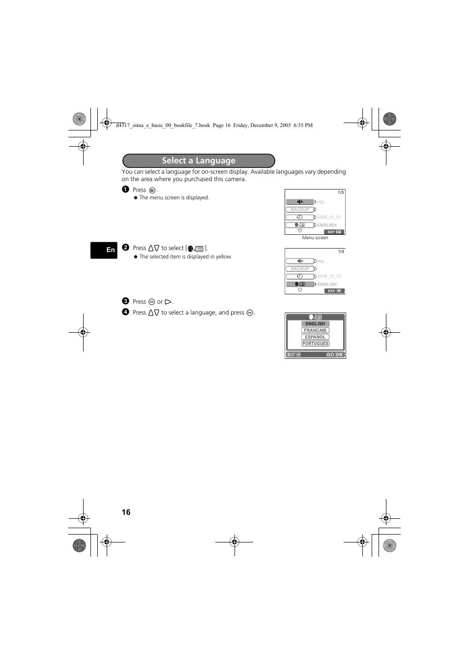 Select a language | Olympus FE-115 User Manual | Page 16 / 116