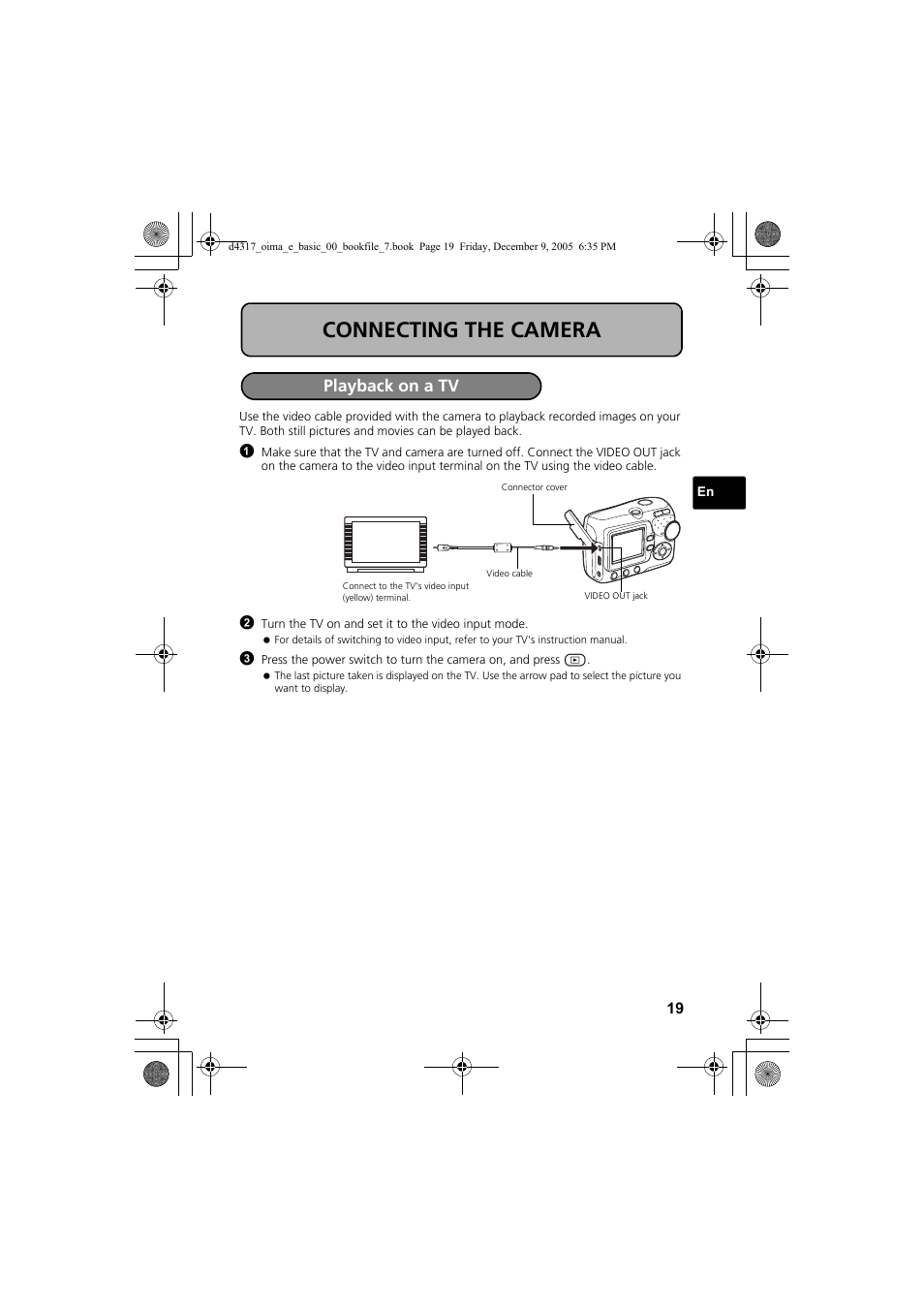Connecting the camera, Playback on a tv | Olympus FE-115 User Manual | Page 19 / 116