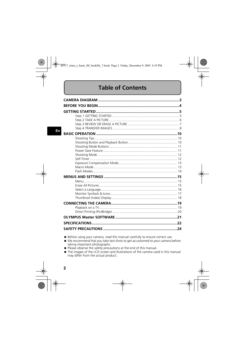 Olympus FE-115 User Manual | Page 2 / 116