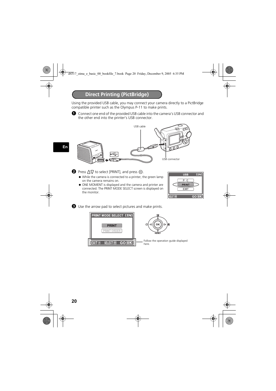 Direct printing (pictbridge) | Olympus FE-115 User Manual | Page 20 / 116