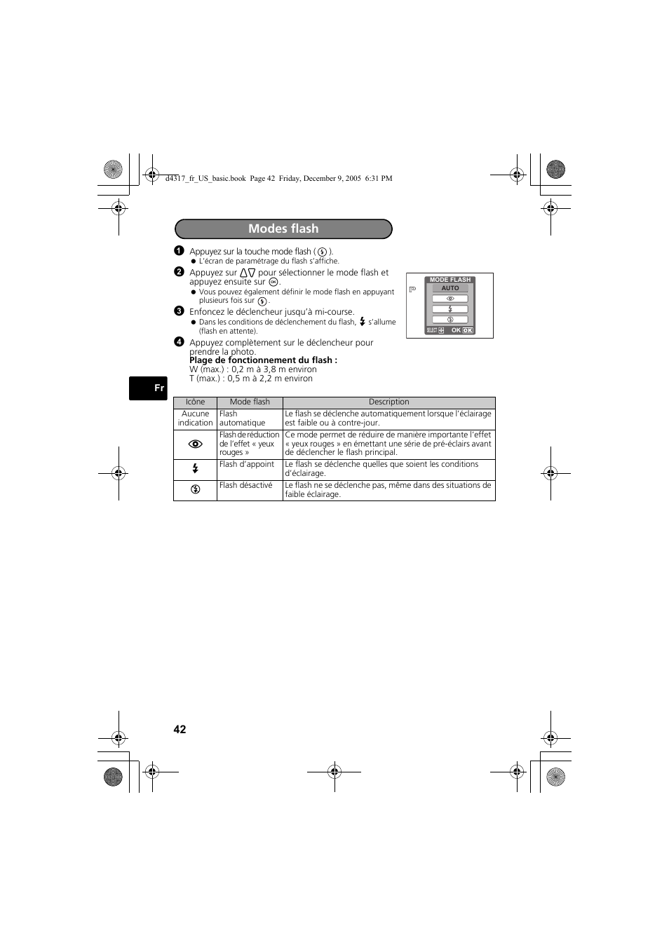 Modes flash | Olympus FE-115 User Manual | Page 42 / 116