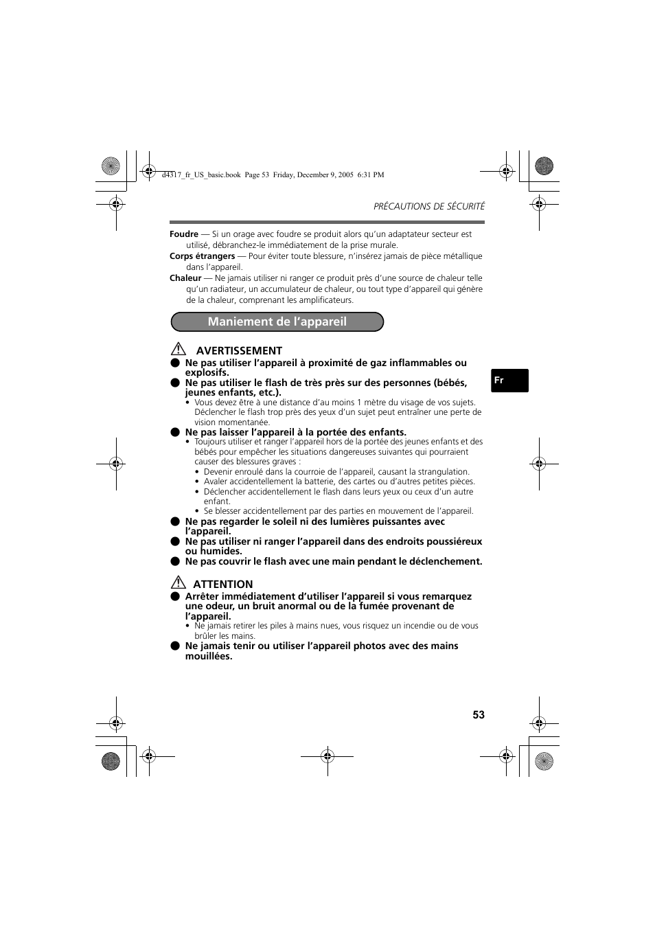 Maniement de l’appareil | Olympus FE-115 User Manual | Page 53 / 116