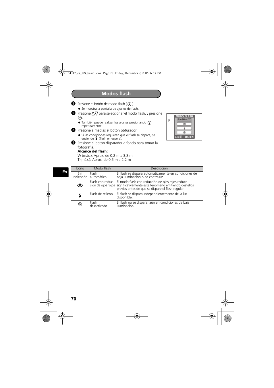 Modos flash | Olympus FE-115 User Manual | Page 70 / 116