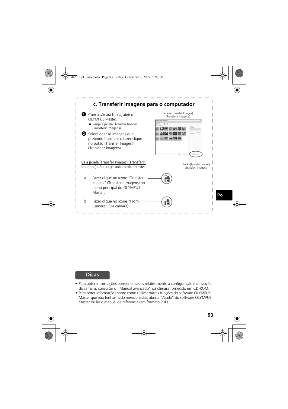 C. transferir imagens para o computador, Dicas | Olympus FE-115 User Manual | Page 93 / 116