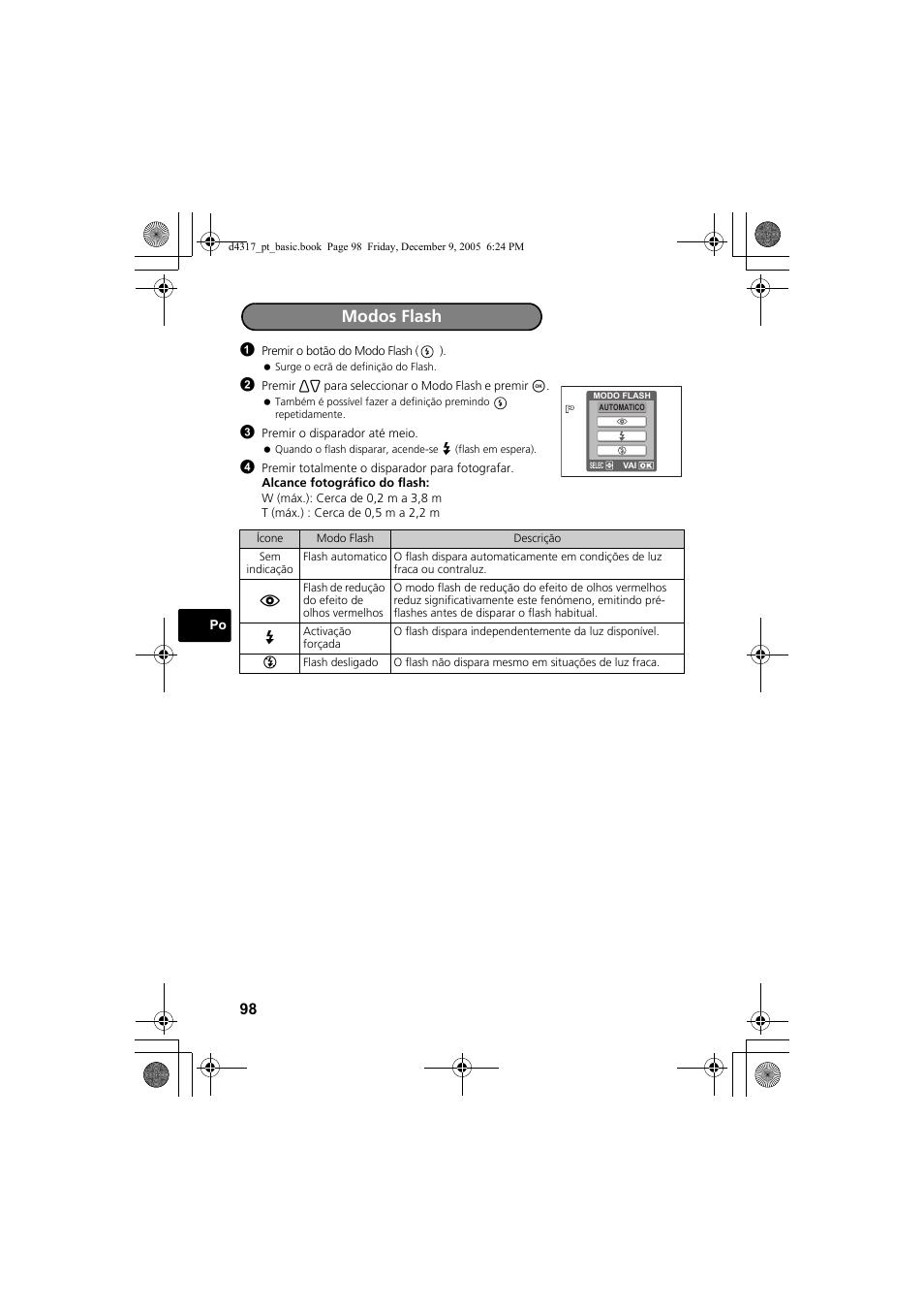 Modos flash | Olympus FE-115 User Manual | Page 98 / 116