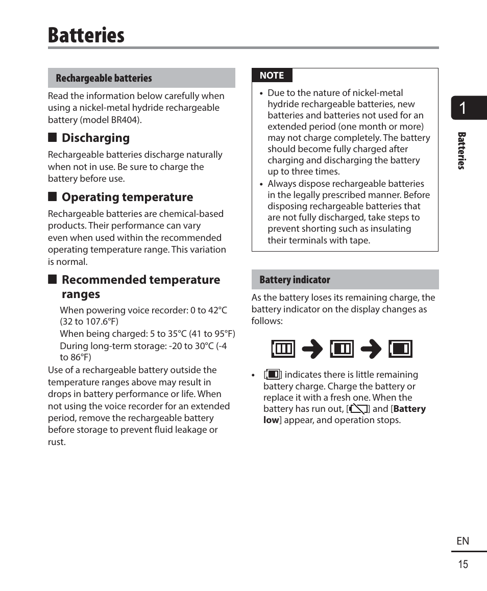 Batteries | Olympus WS-823 User Manual | Page 15 / 118